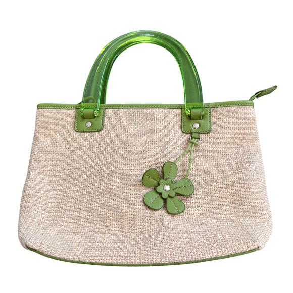 Relic Handbags - Relic‎ Handbag Straw Satchel Green Lucite Handles Floral Charm Y2K Vintage Style